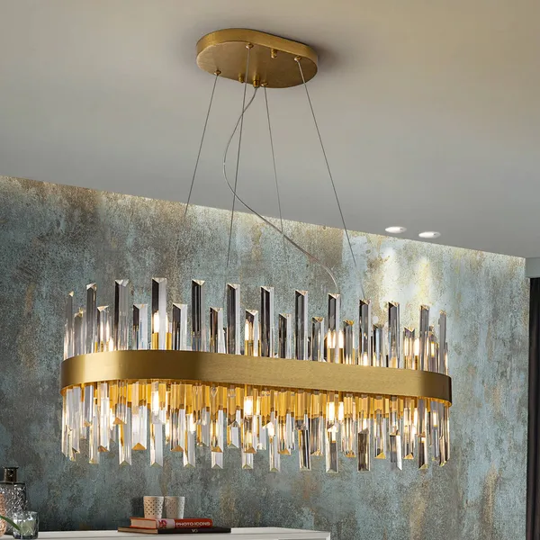 Schuller Valencia Lámpara colgante Grace, hierro, cristal, ovalada, 20 luces