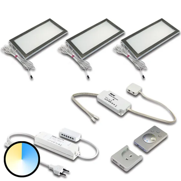 Hera Lámpara bajo mueble Dynamic LED Sky, juego de 3, acero inoxidable