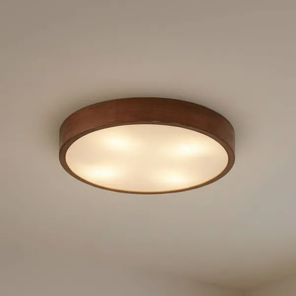 Lámpara de techo Lindby Tanju, Ø 50 cm, madera de caucho, 4 luces, E27