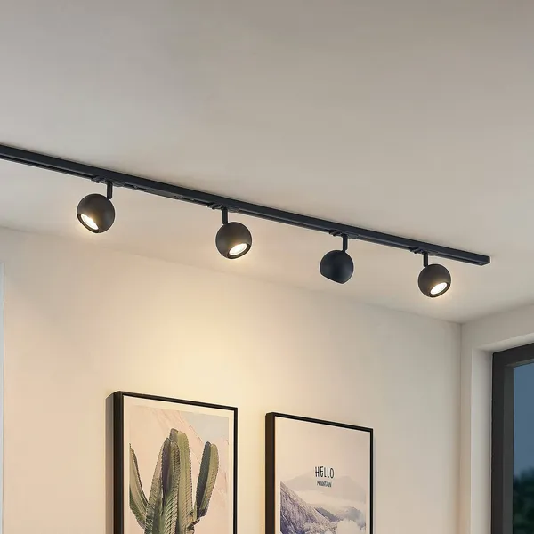 Sistema de riel Lindby Linaro, GU10, 4 luces, negro, Ø 9 cm