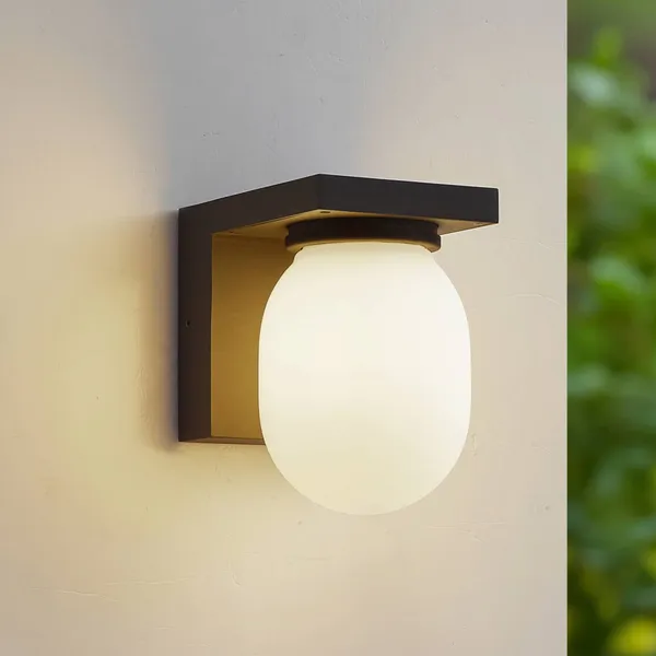 Aplique de exterior Lucande Ovaali, cristal, gris oscuro, IP65
