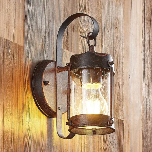 Lindby aplique de exterior Farly, marrón óxido, aluminio, 17 cm