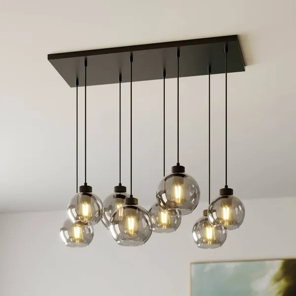 TK Lighting Lámpara colgante Cubus, 95 cm de largo, 8 luces, gris humo, cristal