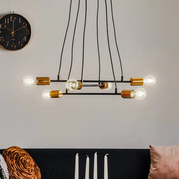 EMIBIG LIGHTING Lámpara colgante Bravo 6 luces con detalles en cobre, negro