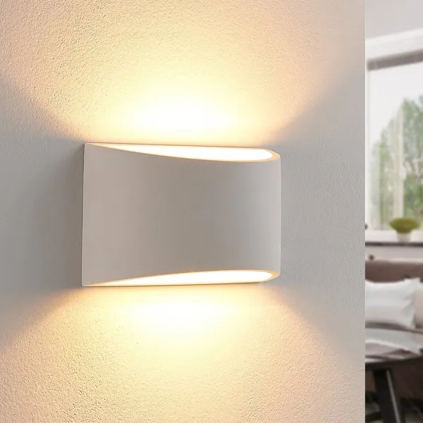 Aplique de pared Lindby Heiko, 20cm, set de 2, arriba/abajo, escayola, blanco