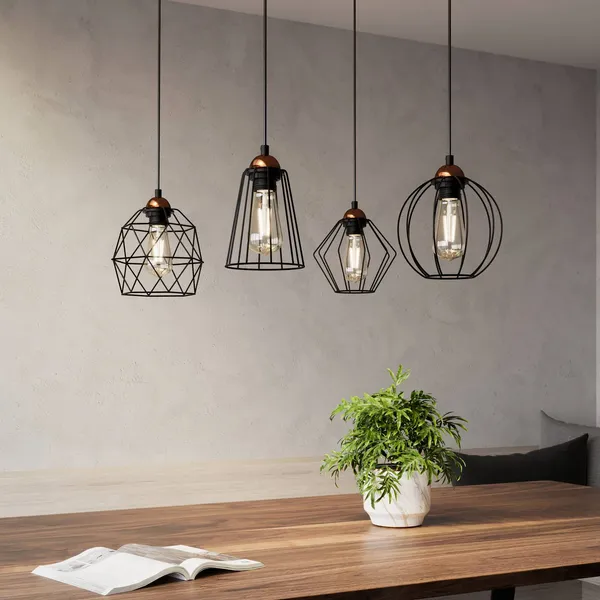 TK Lighting Lámpara colgante Galaxy con cuatro pantallas tipo jaula