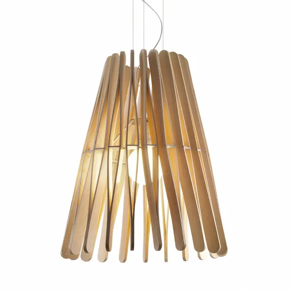 Fabbian Stick lámpara colgante de madera, cono