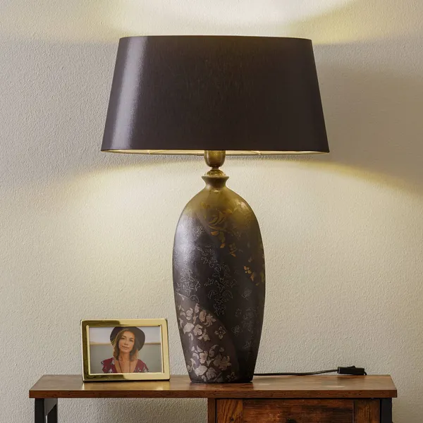 Holländer Lámpara de mesa Mary, cerámica y chintz alto 66 cm