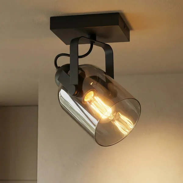 Freelight Fumoso downlight de techo, longitud 13,5 cm, negro/gris humo