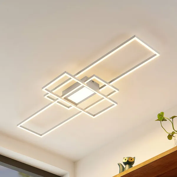 Plafón LED Lindby Caitlin, blanco, metal, 105cm