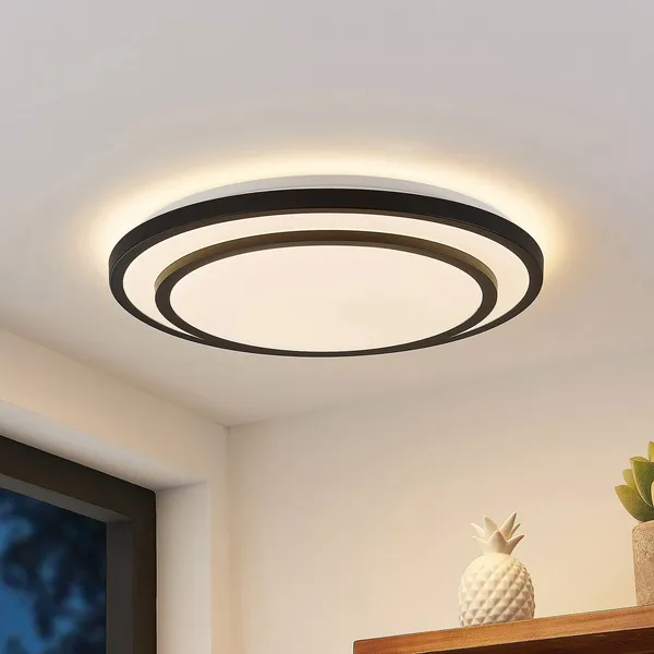 Plafón LED Lindby Essina, negro, metal, CCT, atenuable.