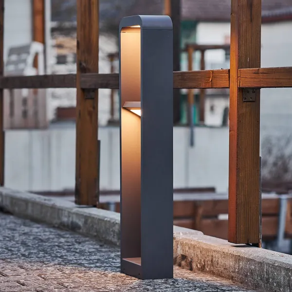 Lindby, bolardo luminoso LED Darko, 80 cm, gris, metal, IP54