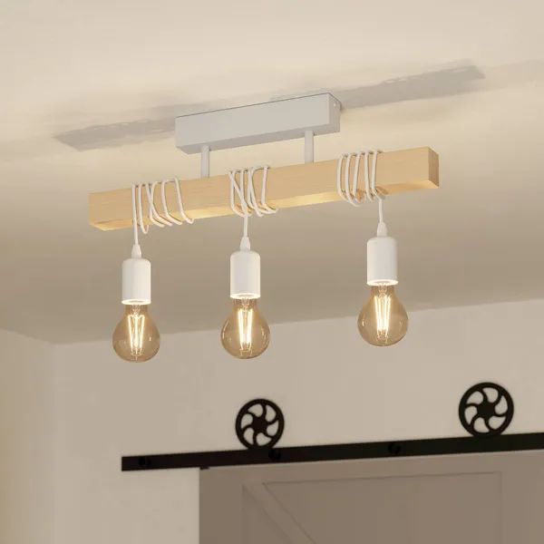 EGLO Plafón Townshend de madera, 3 luces blanco
