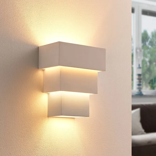 Aplique de pared Lindby Antonella, yeso blanco, G9, pintable, 21 cm