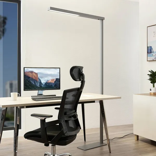 Arcchio lámpara de pie LED para oficina Tamilo, plata, metal, 194cm