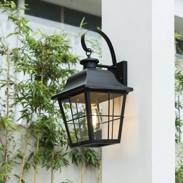 Aplique de exterior Lindby Mertollio, altura 47 cm, negro, cristal