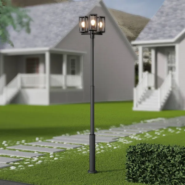 Lucande Lámpara de exterior Siveta, 240 cm, 3 luces, negra, E27, IP65