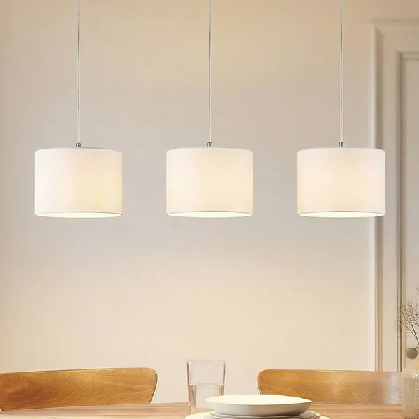 Lámpara colgante Lindby Imarin, 3 luces, blanca, textil, 100cm