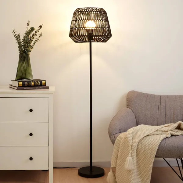 Pauleen Timber Pearl lámpara pie pantalla trenzada