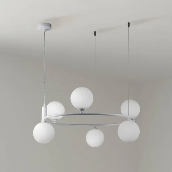 Lámpara colgante Maytoni Ring, blanco/blanco, 6 luces Ø 58 cm