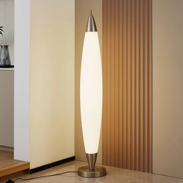 Lucande Lámpara de pie LED Tarell, blanco/níquel, 146 cm, atenuable