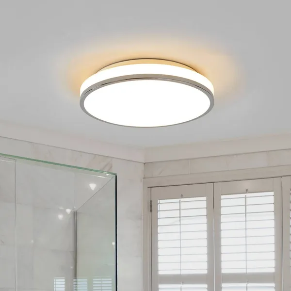Plafón LED Lindby Lyss, Ø 34 cm, color cromado, IP44