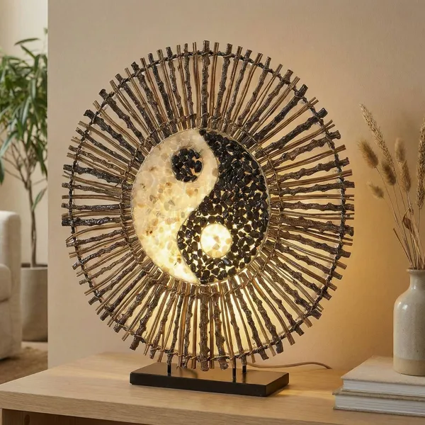 Woru Lámpara mesa Ying Yang Batur redonda 40 cm marrón