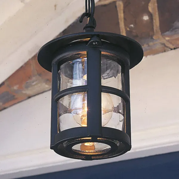 Elstead Lámpara colgante exterior Hereford, negro/transparente, IP43