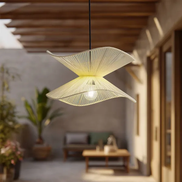 Lámpara colgante exterior Valdorin de Lindby, beige, algodón, IP44