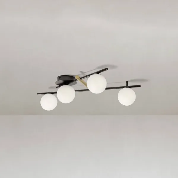 miloox by Sforzin Kika plafón, 4 luces, blanco/negro, metal, cristal