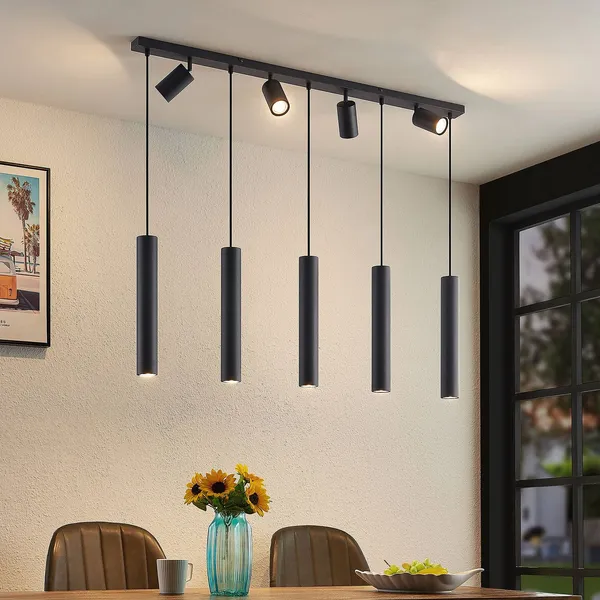 Lámpara colgante Lindby Sanad, 116 cm, 9 luces, negro, GU10