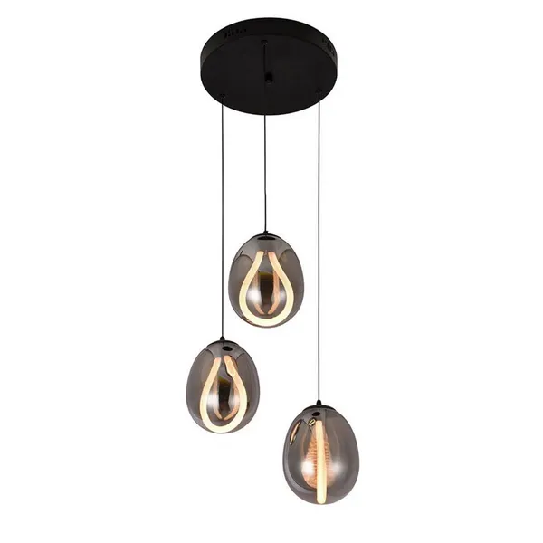 Viokef Lámpara colgante LED Melanie, Ø 41 cm, gris humo, cristal, 3 luces.