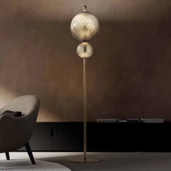 OLEV Lámpara de pie LED TERRA&LUNA, marrón, metal/vidrio 184 cm 927