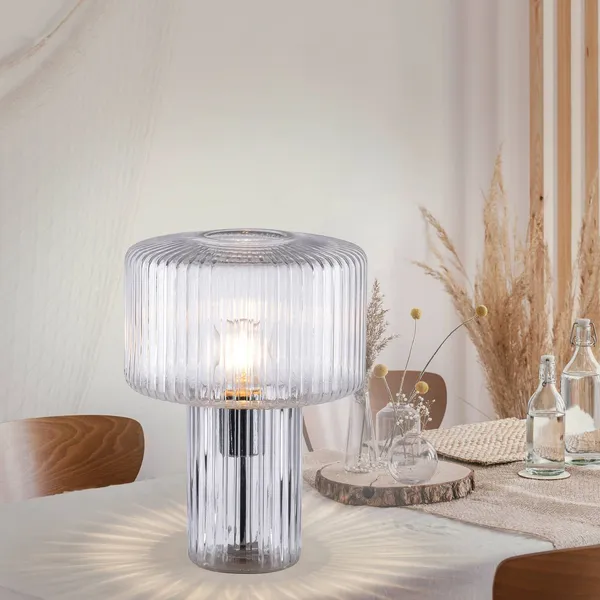 Paul Neuhaus Lámpara de mesa Fungus, transparente, cristal, 34 cm