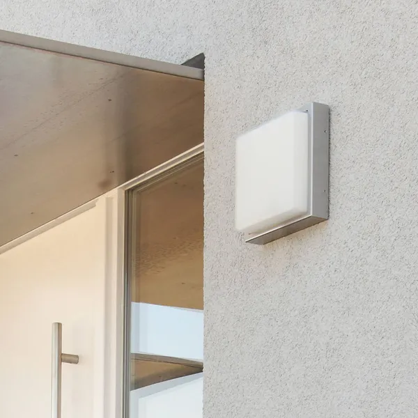 LCD Aplique LED para exterior 046, acero inoxidable, cristal, 25 x 25 cm