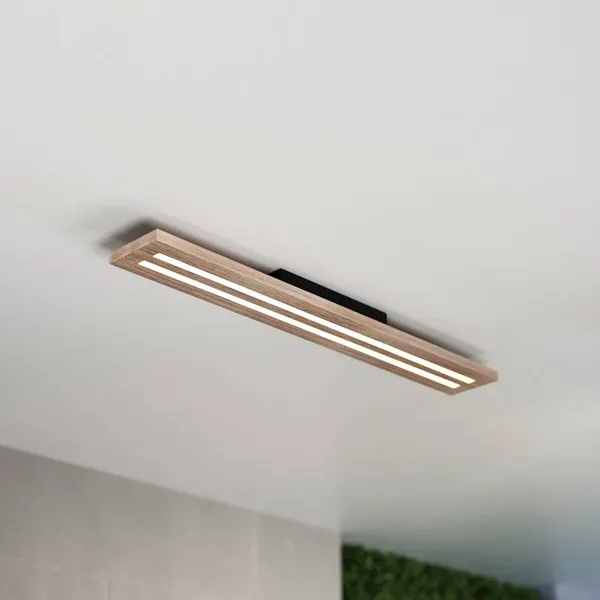 MCJ Woody plafón LED, longitud 80 cm, roble/negro, 3.000 K