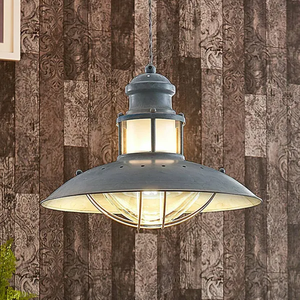 Lindby Louisanne lámpara colgante, Ø35cm, gris-verde, metal, vidrio