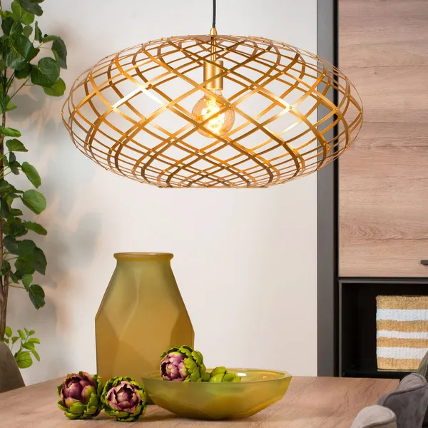 Lucide Lámpara colgante de tungsteno, pantalla Oval, 65 cm, dorada