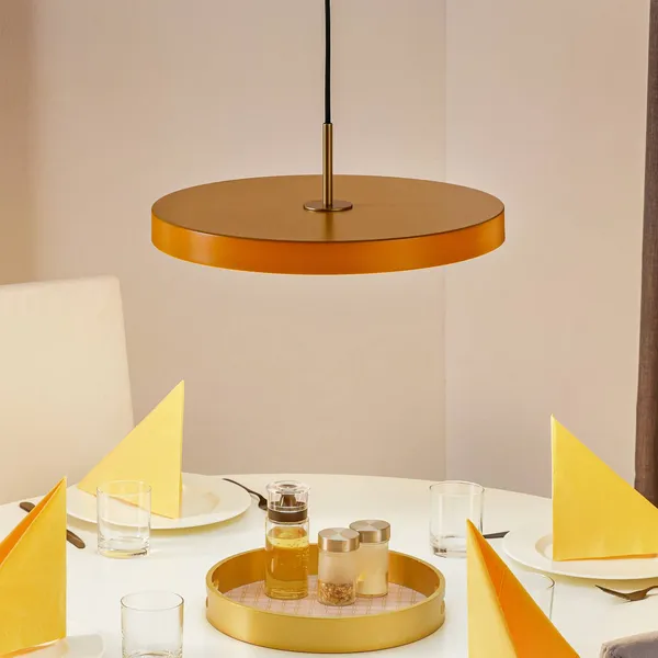 Lámpara colgante LED UMAGE Asteria Medium, amarillo/latón, Ø 43 cm
