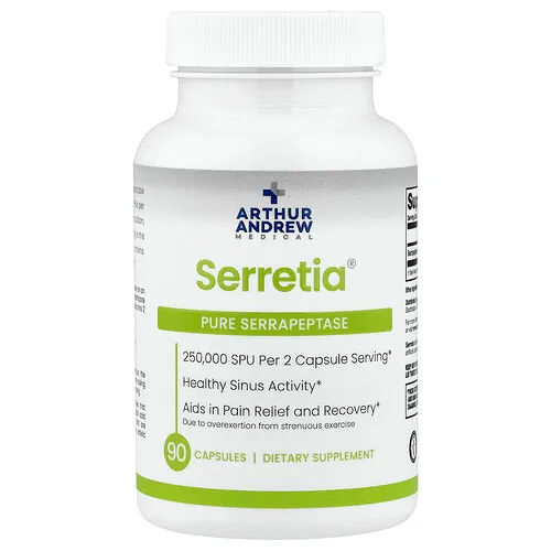 Arthur Andrew Medical, Serrétia®, Serrapeptasa pura, 90 cápsulas (125.000 SPU por cápsula)