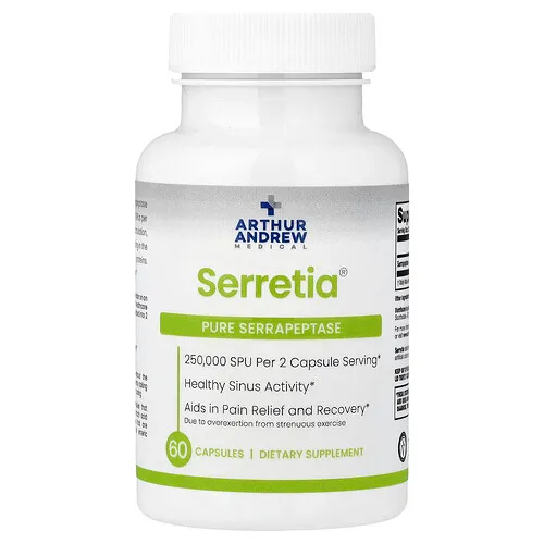 Arthur Andrew Medical, Serretia®, Serrapeptasa pura, 60 cápsulas (125.000 SPU por cápsula)