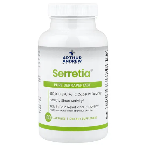 Arthur Andrew Medical, Serrétia®, Serrapeptasa pura, 180 cápsulas (125.000 SPU por cápsula)