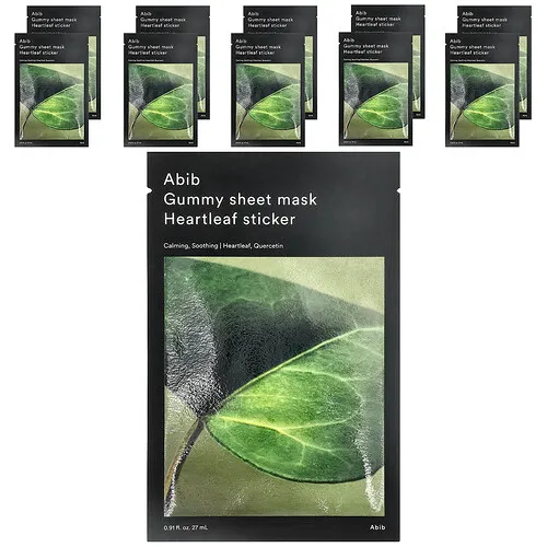 Abib, Mascarilla de belleza con gomitas, Adhesivo de hoja de corazón, 10 mascarillas, 27 ml (0,91 oz. líq.) cada una