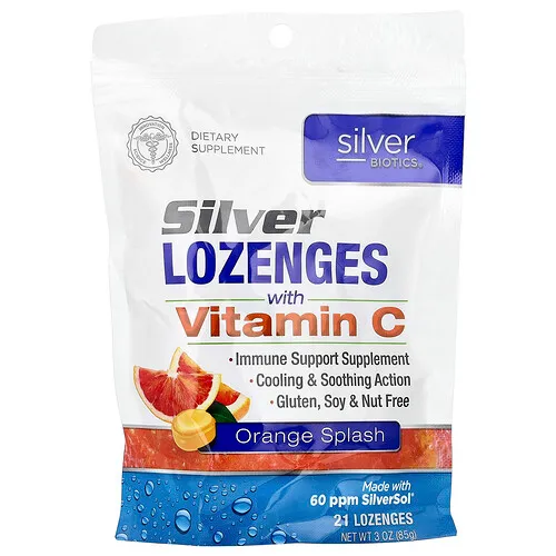 American Biotech Labs, Silver Biotics®, Pastillas de plata con vitamina C, Sensación de naranja, 21 pastillas, 85 g (3 oz)