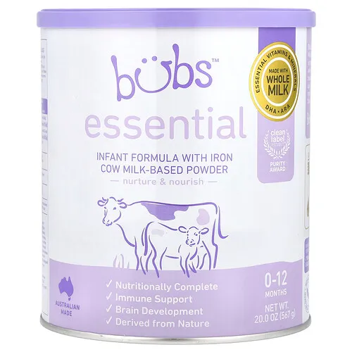 Aussie Bubs, Essential, Fórmula esencial con hierro para bebés, A base de leche de vaca en polvo, De 0 a 12 meses, 567 g (20 oz)