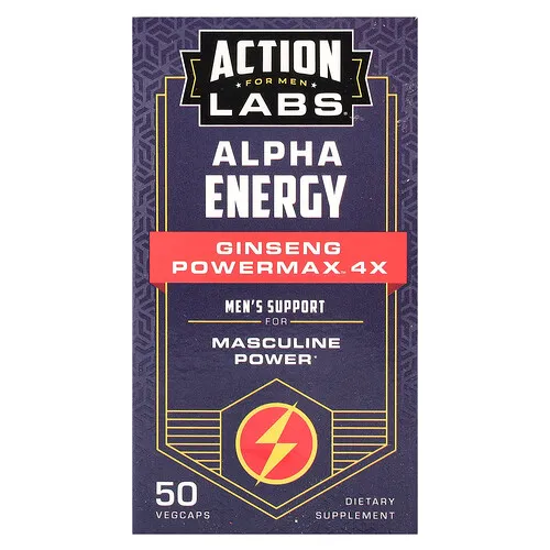 Action Labs, Para hombres, Energía alfa, Ginseng Powermax™ 4x, 50 cápsulas vegetales