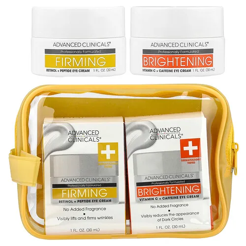 Advanced Clinicals, Crema para el contorno de los ojos, Reafirmante e iluminadora, Set de 2 piezas