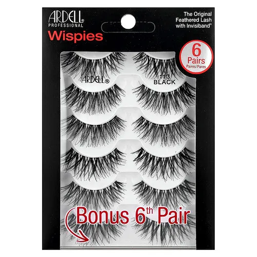 Ardell, Pestañas, Wispies, 113 Black, 6 pares