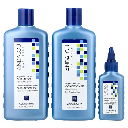 Andalou Naturals, Células madre de argán, sistema de afinamiento del cabello, anti-envejecimiento, kit de 3 piezas