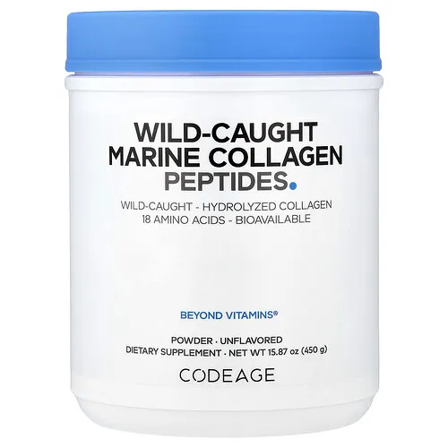 Codeage, Péptidos de colágeno marino en polvo provenientes de peces capturados en estado salvaje, Sin sabor, 450 g (15,87 oz)